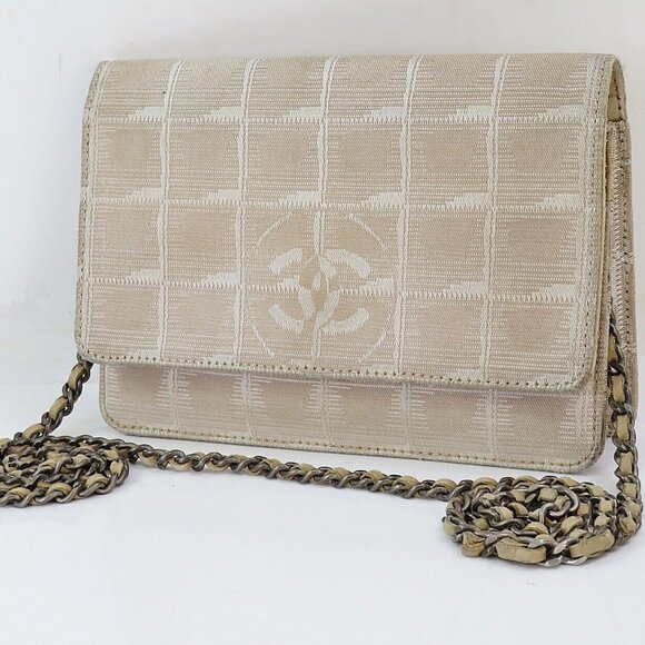 Auth CHANEL New Travel Line Beige Wallet On Chain Shoulder Bag (WOC) #55870 - Picture 1 of 11